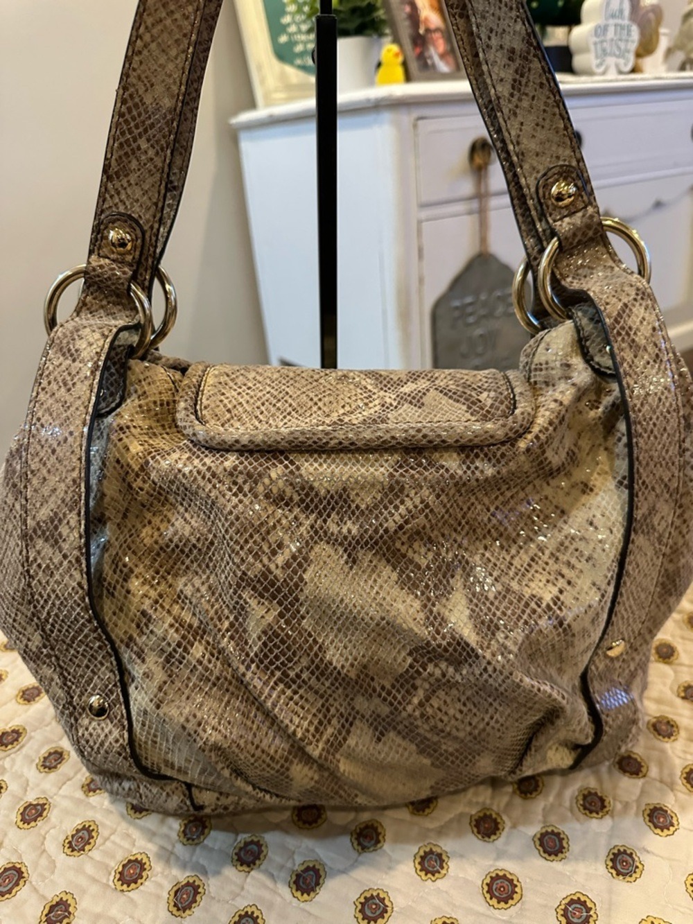 Michael Kors Brimfield Python Embossed Leather Hobo Shoulder Bag - Picture 3 of 8